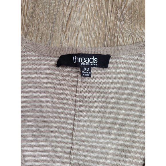 Threads Sakes Fifth Ave. Women's XS Sweater Beige Stripe Cardigan Asymmetric Hem - Picture 2 of 9